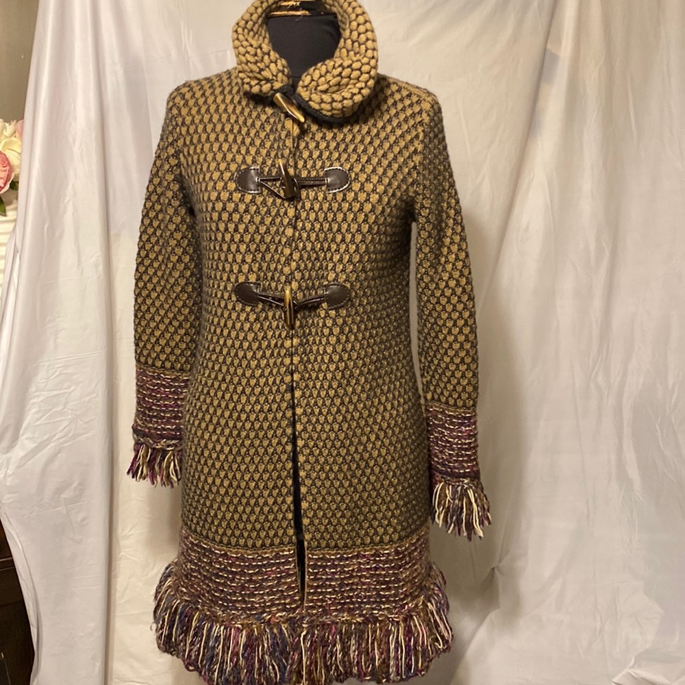 TONET BY CARELLA WOMEN CROCHET CARDIGAN SWEATER 90%WOOL SIZE 8